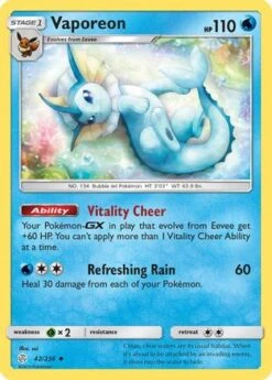 POKEMON Vaporeon 042/236 - SM Cosmic Eclipse - Reverse Holofoil - Pokémon