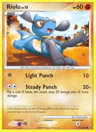 POKEMON Riolu 091/127 - Platinum - Reverse Holofoil - Pokémon 1 POKEMON Riolu 091/127 - Platinum - Reverse Holofoil - Pokémon