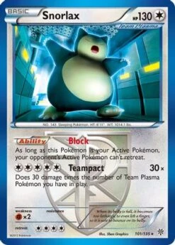 POKEMON Snorlax (Team Plasma) 101/135 - Plasma Storm - Reverse Holofoil - Pokémon