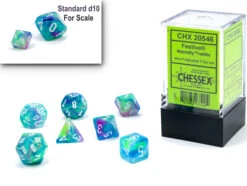 Chessex Festive Mini Polyhedral 7 Die Set - Waterlily/White - Chessex