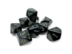Chessex Opaque Black/Green Set Of Ten D10s - Chessex