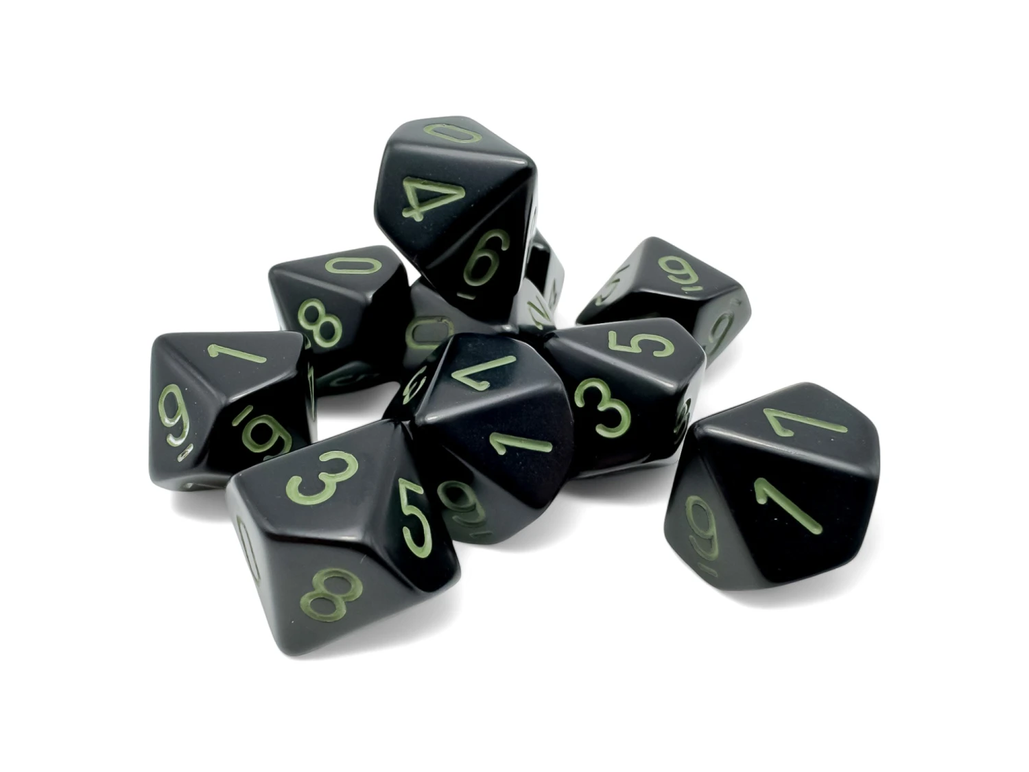 Chessex Opaque Black/Green Set Of Ten D10s - Chessex 1 Chessex Opaque Black/Green Set Of Ten D10s - Chessex