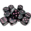 Chessex Opaque Black/Pink 16MM D6 Dice Block (12 Dice) - Chessex