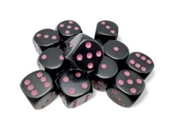 Chessex Opaque Black/Pink 16MM D6 Dice Block (12 Dice) - Chessex