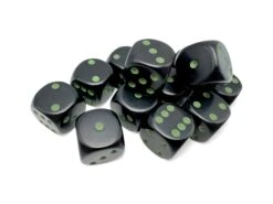 Chessex Opaque Black/Green 16MM D6 Dice Block (12 Dice) - Chessex