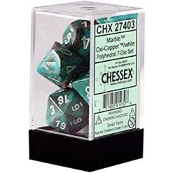 Chessex Marble Polyhedral 7 Die Set - Oxi-copper/White - Chessex