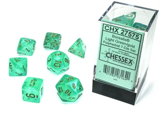 Chessex Borealis Polyhedral 7 Die Set - Light Green/Gold Luminary - Chessex 1 Chessex Borealis Polyhedral 7 Die Set - Light Green/Gold Luminary - Chessex