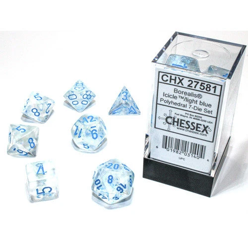 Chessex Borealis Polyhedral 7 Die Set - Icicle/Light Blue Luminary - Chessex 1 Chessex Borealis Polyhedral 7 Die Set - Icicle/Light Blue Luminary - Chessex