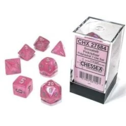 Chessex Borealis Polyhedral 7 Die Set - Pink/Silver Luminary - Chessex