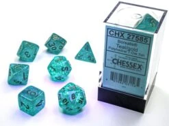 Chessex Borealis Polyhedral 7 Die Set - Teal/Gold Luminary - Chessex