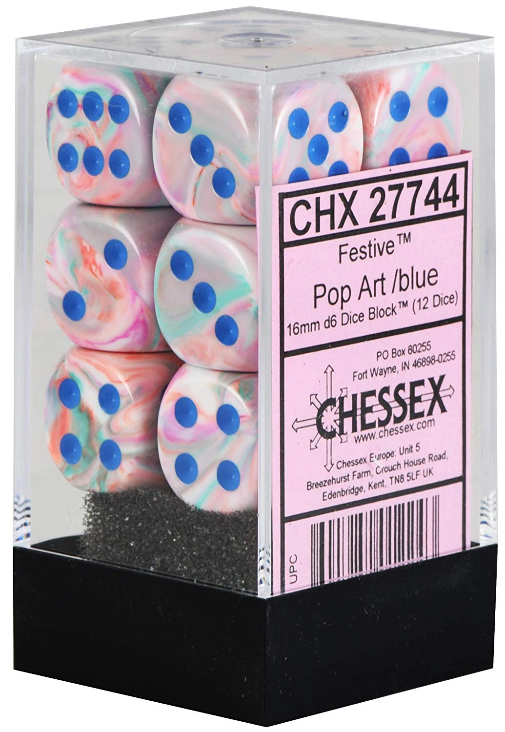 Chessex Festive Pop-art/Blue 16MM D6 Dice Block (12 Dice) - Chessex 1 Chessex Festive Pop-art/Blue 16MM D6 Dice Block (12 Dice) - Chessex