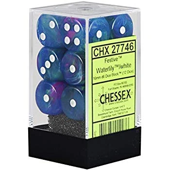 Chessex Festive Waterlily/White 16MM D6 Dice Block (12 Dice) - Chessex 1 Chessex Festive Waterlily/White 16MM D6 Dice Block (12 Dice) - Chessex