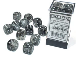 Chessex Borealis Light Smoke/Silver Luminary 16MM D6 Dice Block (12 Dice) - Chessex