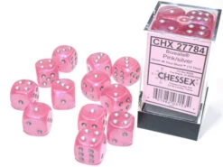 Chessex Borealis Pink/Silver Luminary 16MM D6 Dice Block (12 Dice) - Chessex