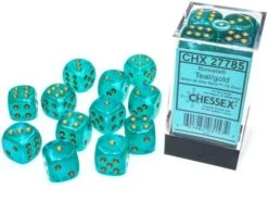 Chessex Borealis Teal/Gold Luminary 16MM D6 Dice Block (12 Dice) - Chessex