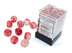 Chessex Nebula Red/Silver Luminary 12MM D6 Dice Block (36 Dice) - Chessex