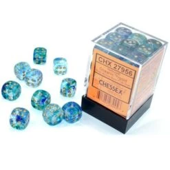 Chessex Nebula Oceanic/Gold Luminary 12MM D6 Dice Block (36 Dice) - Chessex