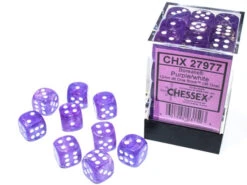 Chessex Borealis Purple/White Luminary 12MM D6 Dice Block (36 Dice) - Chessex