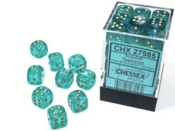 Chessex Borealis Teal/Gold Luminary 12MM D6 Dice Block (36 Dice) - Chessex
