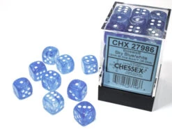 Chessex Borealis Sky Blue/White Luminary 12MM D6 Dice Block (36 Dice) - Chessex